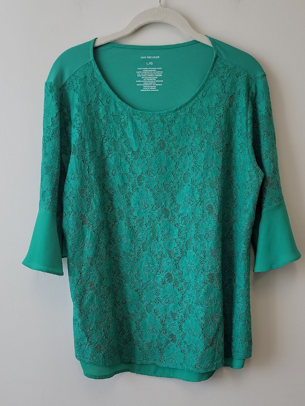 Van Heusen Green Lace Bell Sleeve Top
